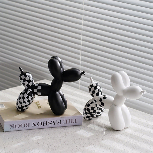 New black and white plaid balloon dog ornaments creative TV cabinet wine cabinet living room porch resin crafts