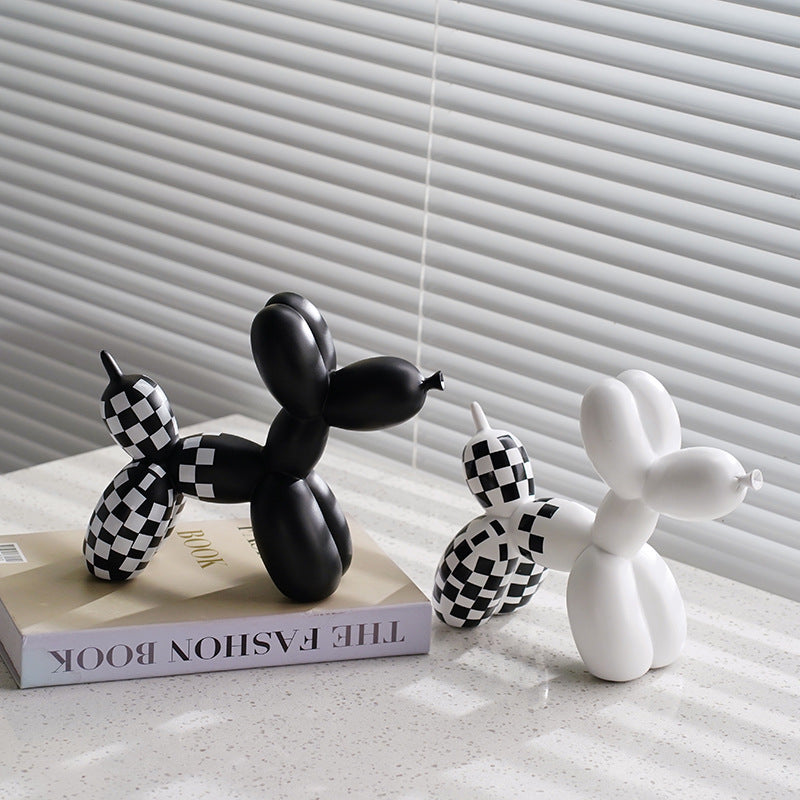 New black and white plaid balloon dog ornaments creative TV cabinet wine cabinet living room porch resin crafts