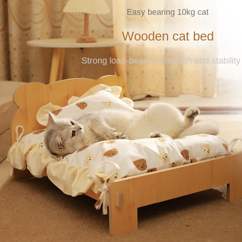 Cat Bed Solid Wood Removable Princess Style 🛏️