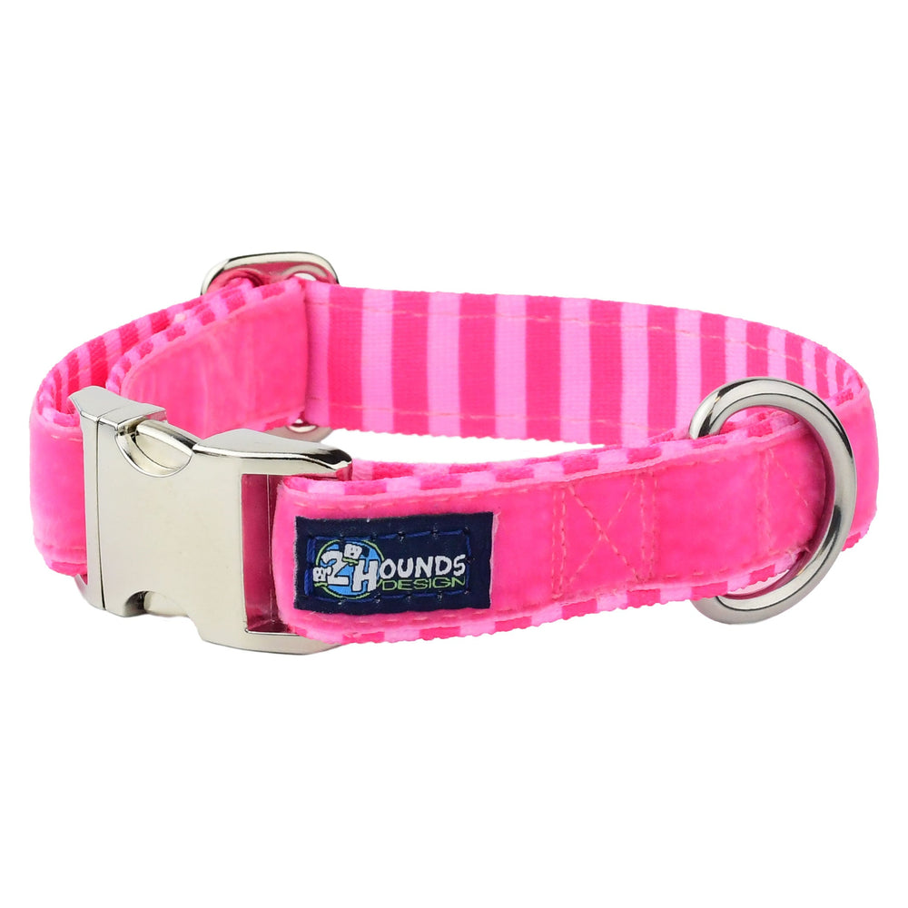 Pink Stripes Velvet Essential Dog Collar (1″ Only)