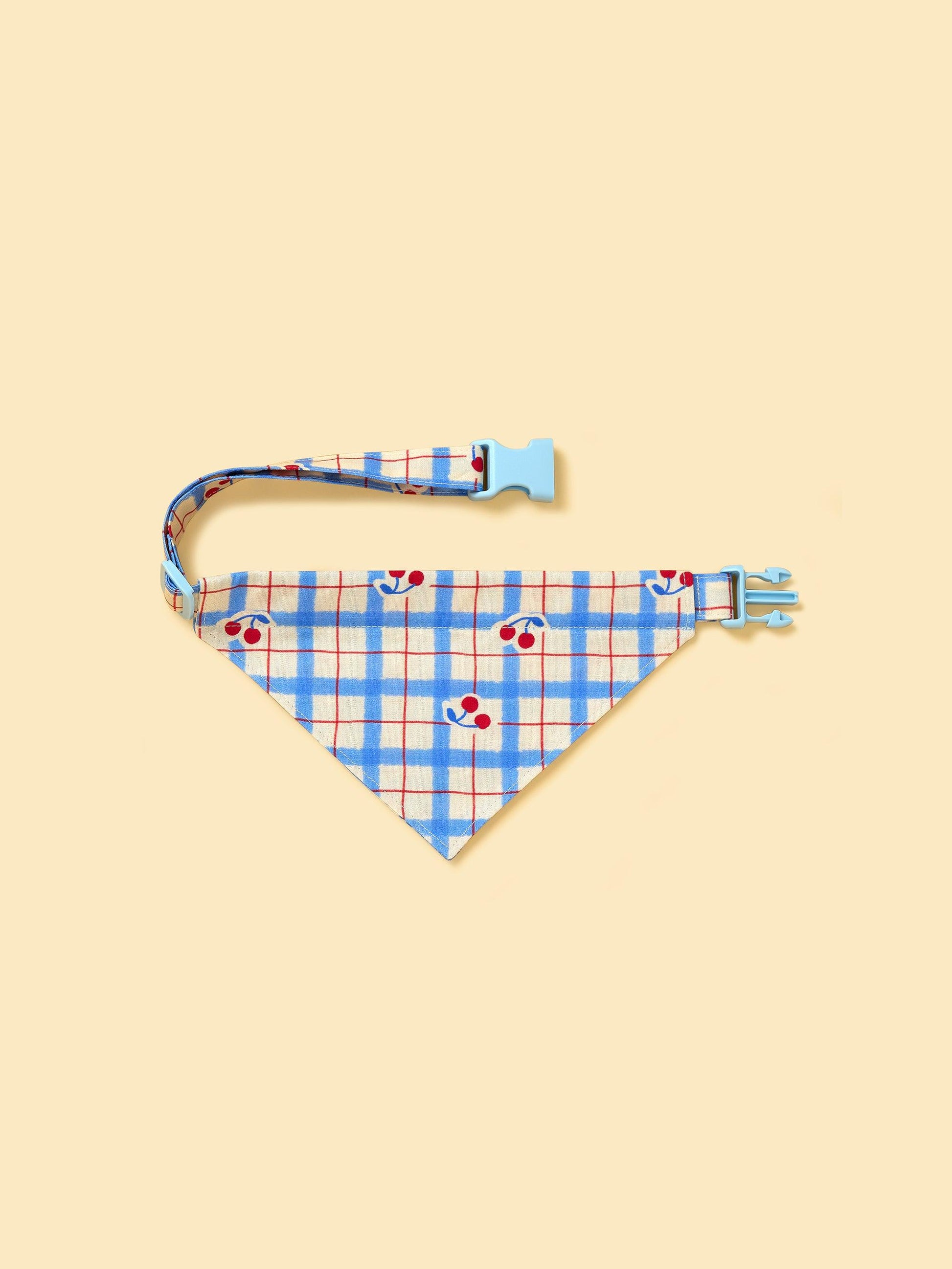 Blue Gingham Cherry Bandana - Dog Bandana - BarkBarkBaby