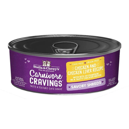 Stella & Chewy's Carnivore Cravings Shredded Chicken and Chicken Liver Cat Cans (2.8oz) - The Family Pet