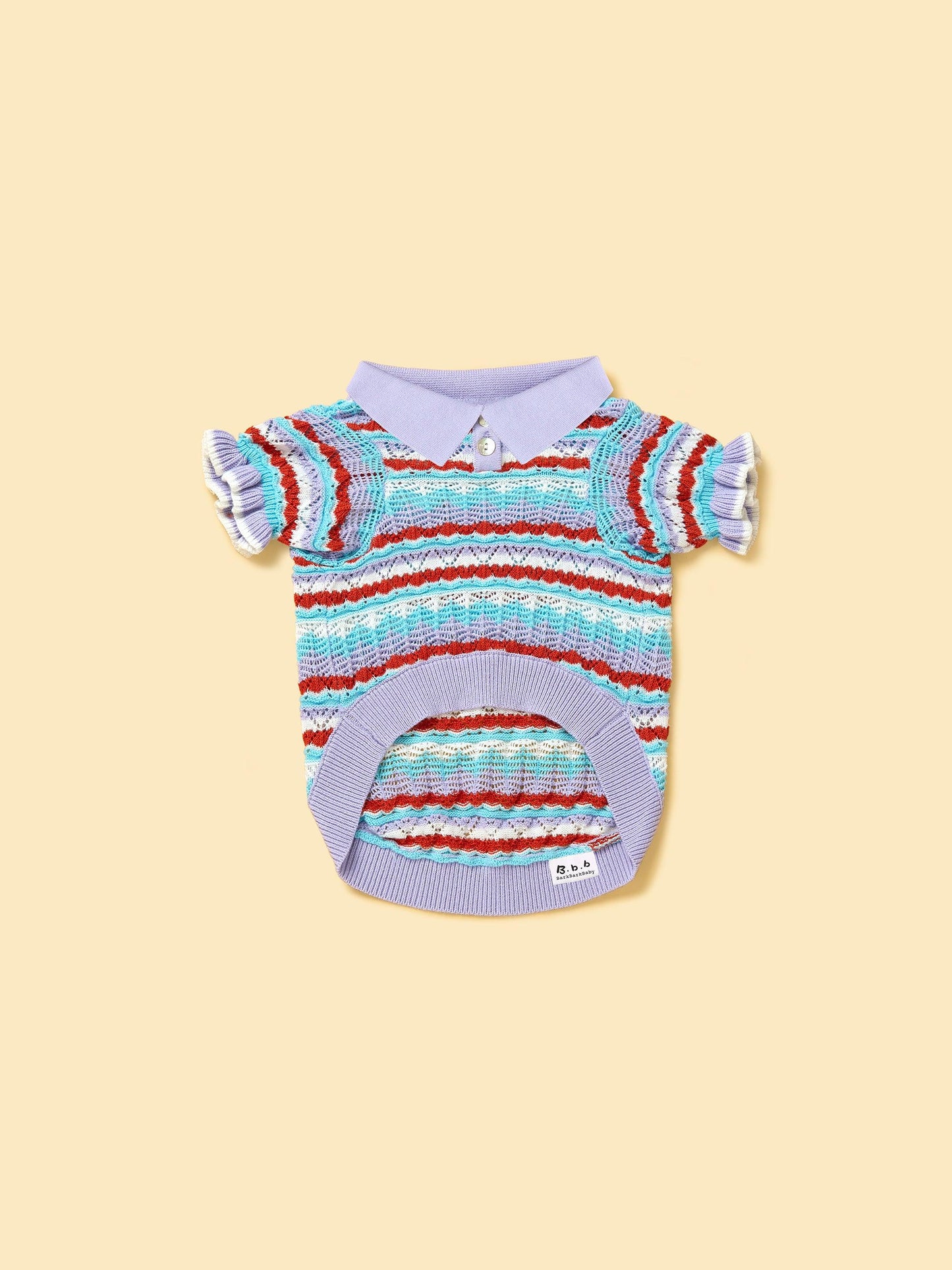 Pet & Me Spring Summer Lavender Ruffle Crochet Short Sleeve Polo Shirt - Dog Polo Shirt - BarkBarkBaby - 2XS - sku - 43198991532171