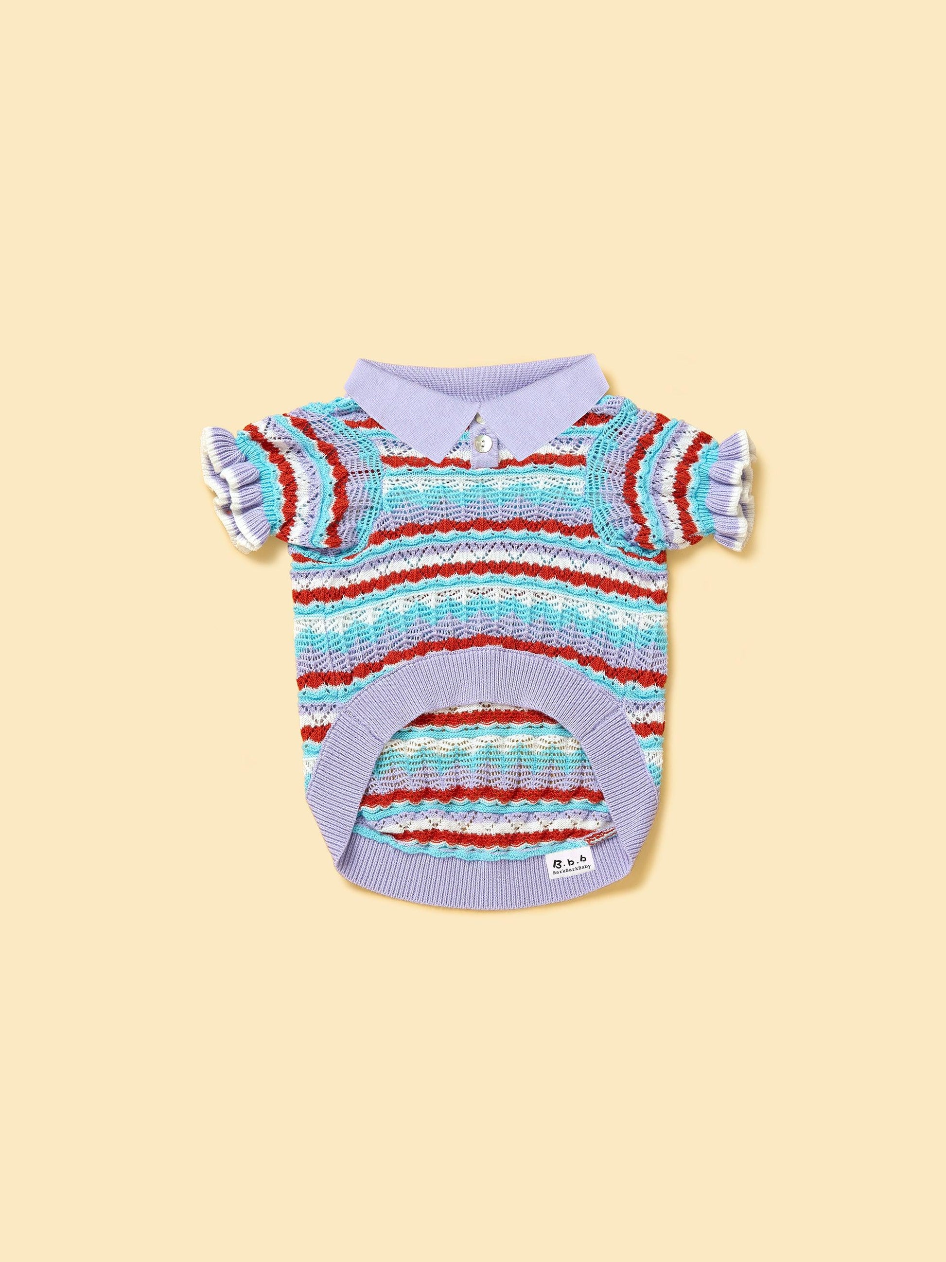 Pet & Me Spring Summer Lavender Ruffle Crochet Short Sleeve Polo Shirt - Dog Polo Shirt - BarkBarkBaby - 2XS - sku - 43198991532171