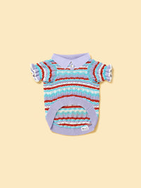 Pet & Me Spring Summer Lavender Ruffle Crochet Short Sleeve Polo Shirt