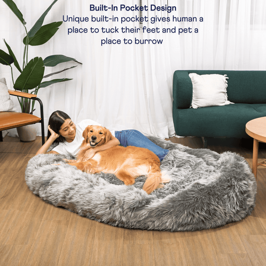 Human-Size Faux Fur Memory Foam Dog Bed - Charcoal Grey - detail view