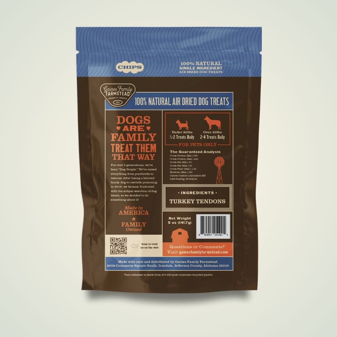 Turkey Tendon Chips Dog Treats 5 Oz USA ✅