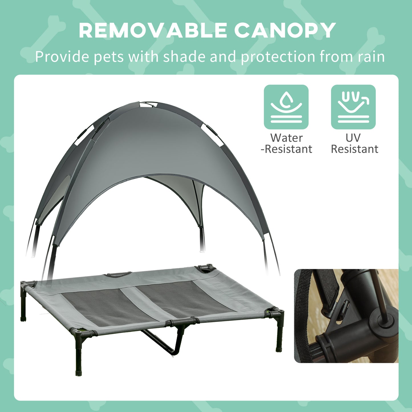 36" Elevated Outdoor Dog Bed with Canopy - Grey
