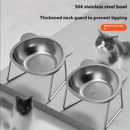 Stainless Steel Cat Water Bowl Pet Neck Protector Elevated