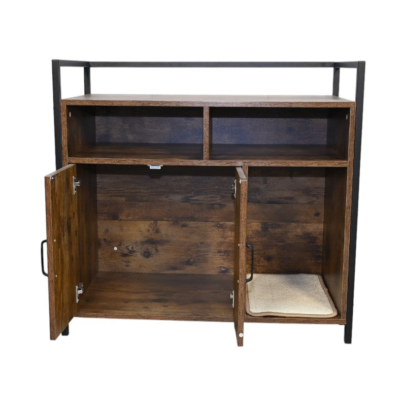 Rustic Brown Wooden Cat Litter Box Enclosure, Spacious Hidden Cat