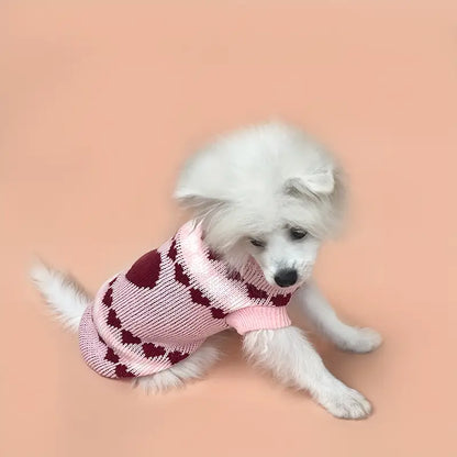 Hearts Knit Pullover Turtleneck Pink Pet Sweater