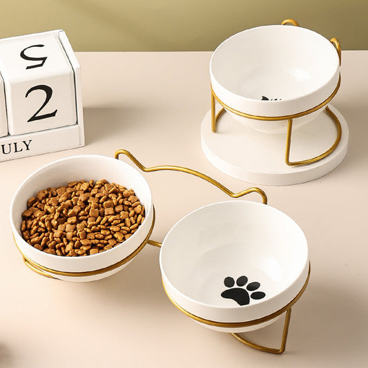 Purrfect Pet Kingdom Ceramic Cat Bowl Food Basin Dog Drinking Water (Cat Footprints Black Suit) - Premium Cat Bowls & Feeders