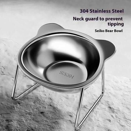 Stainless Steel Cat Water Bowl Pet Neck Protector Elevated