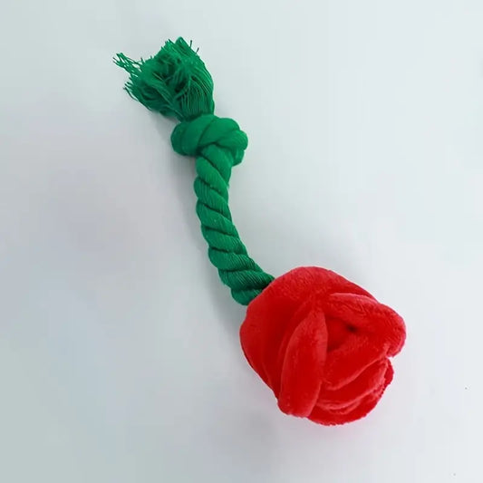 Plush Red Rose Flower Rope Tug Dog Toy
