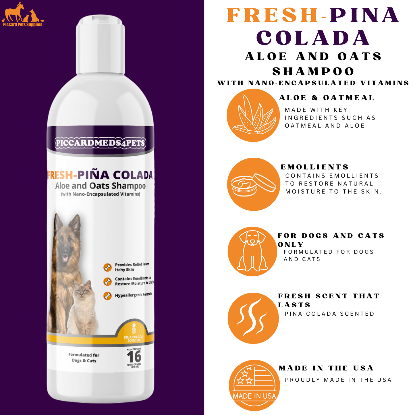 Piccardmeds4pets Fresh Pi?a Colada Aloe and Oatmeal Shampoo