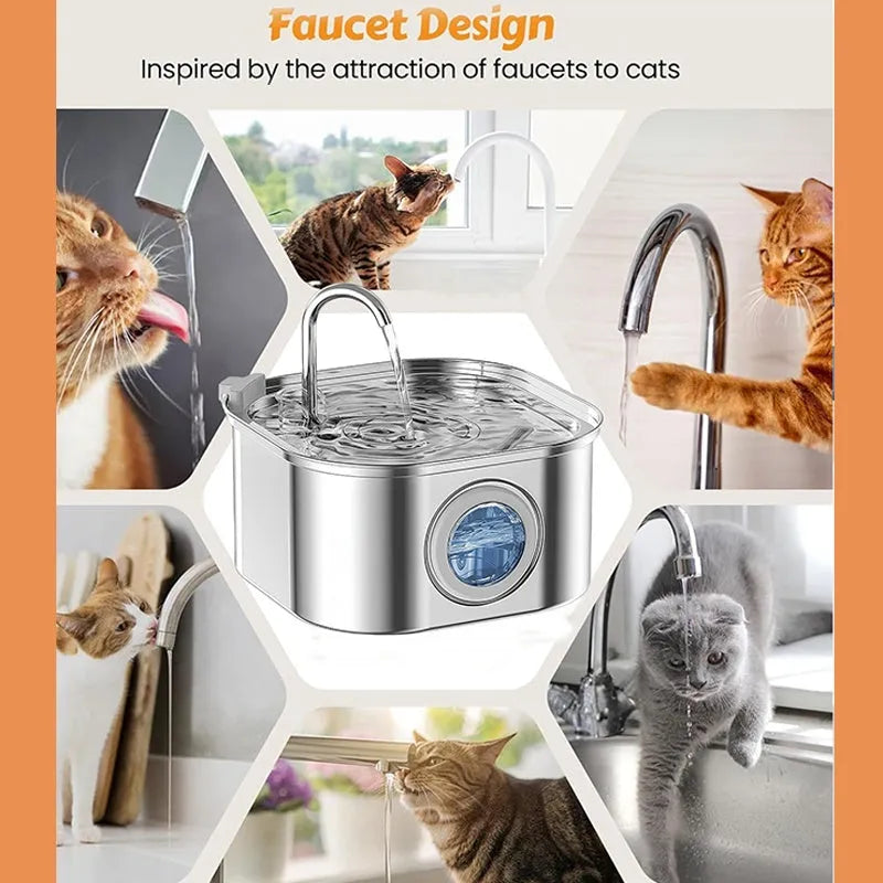 3.2L stainless steel automatic cat water fountain by Purrfect Pet Kingdom, sleek design perfect for keeping cats hydrated.
