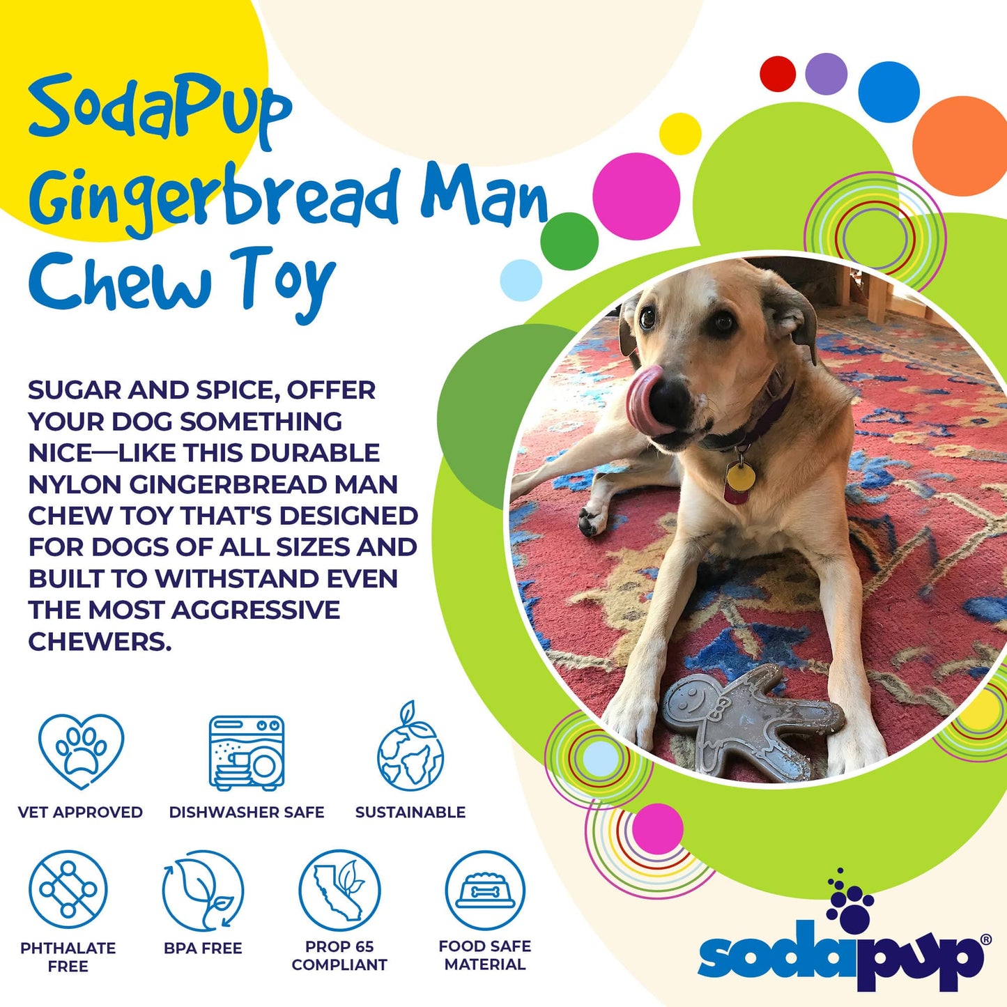 Gingerbread Man Nylon Dog Chew Toy for Aggressive Chewers | USA