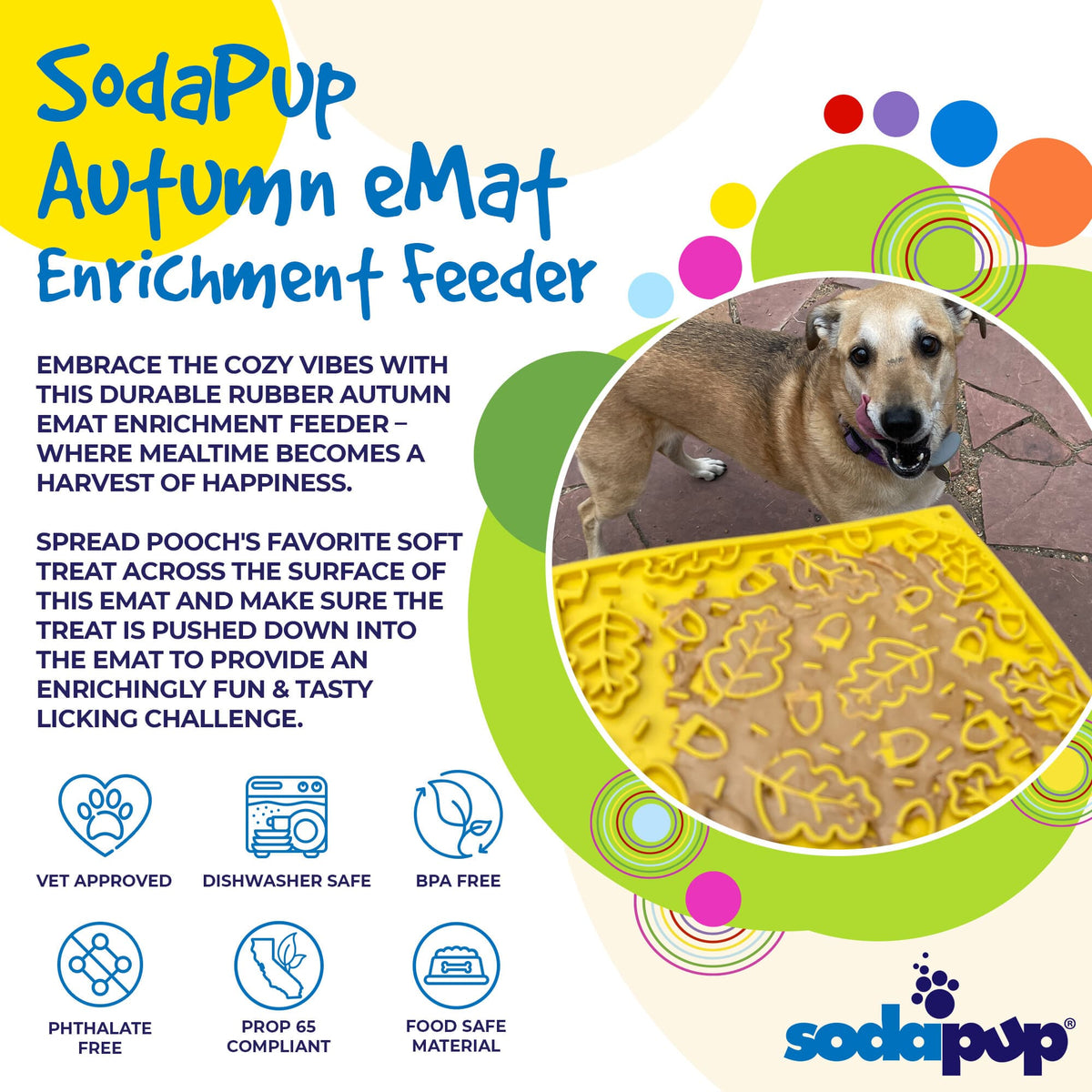 Autumn eMat - Enrichment Lick Mat For Dogs and Cats| Fall Leaves Design | SodaPup - close up view | Lick Mats at Purrfect