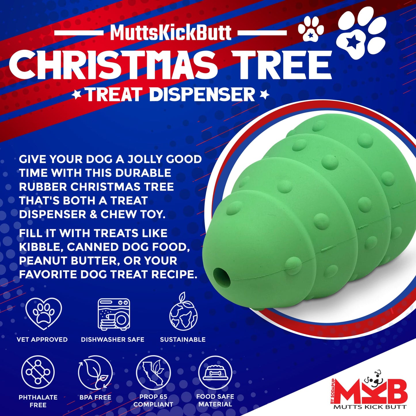 Dog Toy Christmas Tree Durable Rubber Large Dog Chew