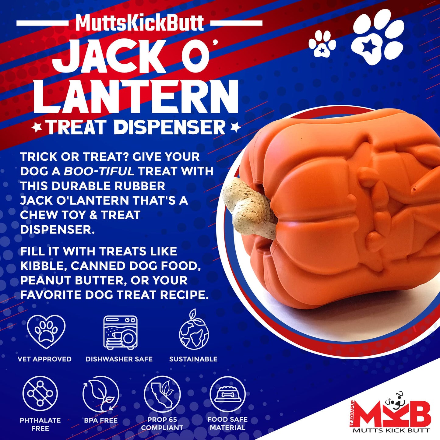 Jack O Lantern Dog Toy - Durable Halloween Chew Toy for Large