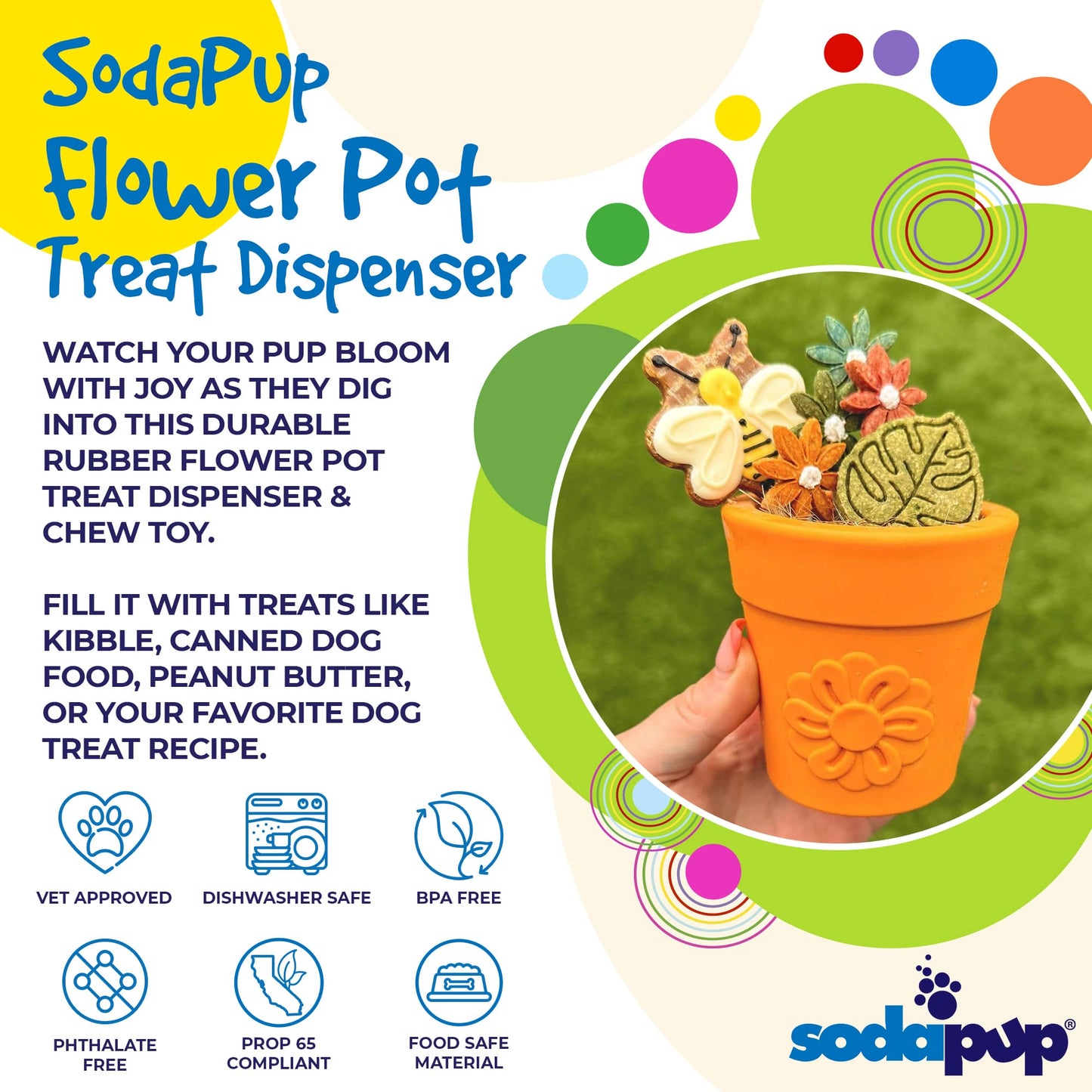 Large Flower Pot eCup Dog Treat Dispenser | Durable USA-Made