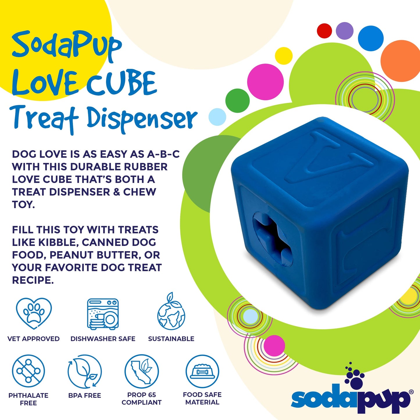 Love Cube eDispenser - Durable Rubber Chew Toy & Treat Dispenser
