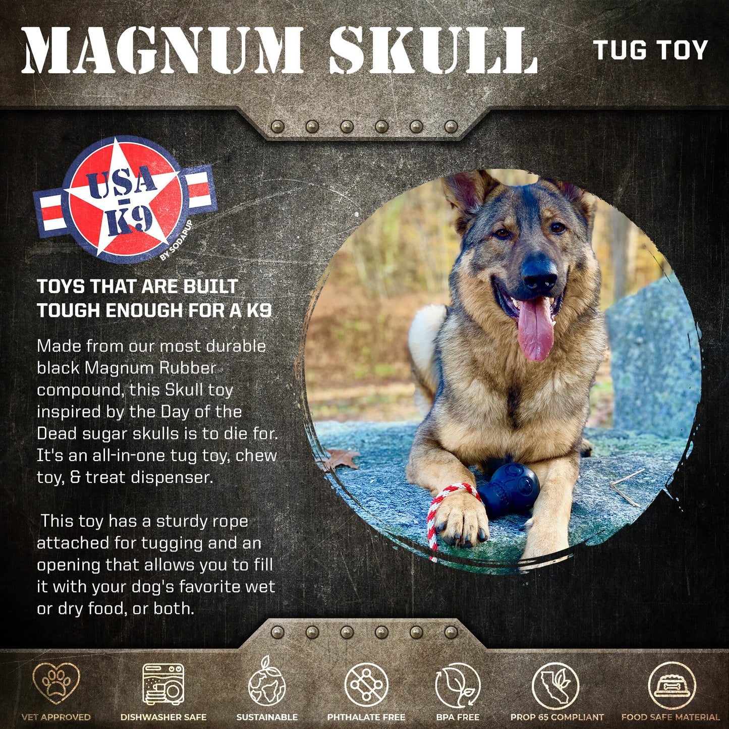 USA-K9 Magnum Skull Rubber Toy