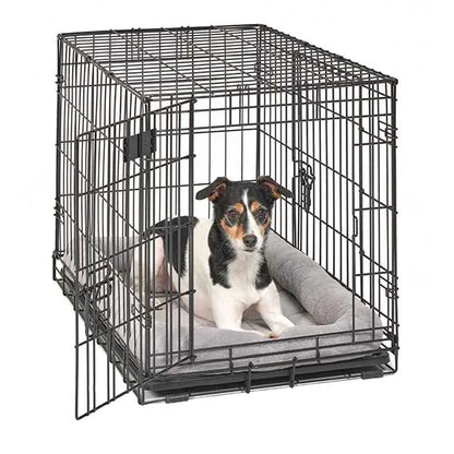 Cozy 30-inch gray rectangular dog bed with diamond stitch design by The Family Pet, perfect for pets, priced at $34.99.