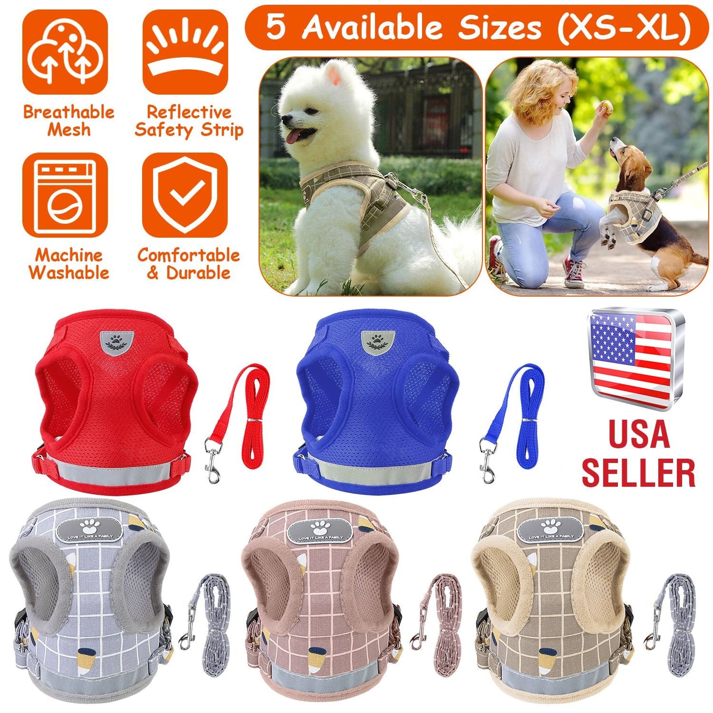 Pet Mesh Harness Dog Leash Set Reflective Chest Strap Adjustable Puppy Vest For Puppies Breeds Dogs Cats Walking Outdoor