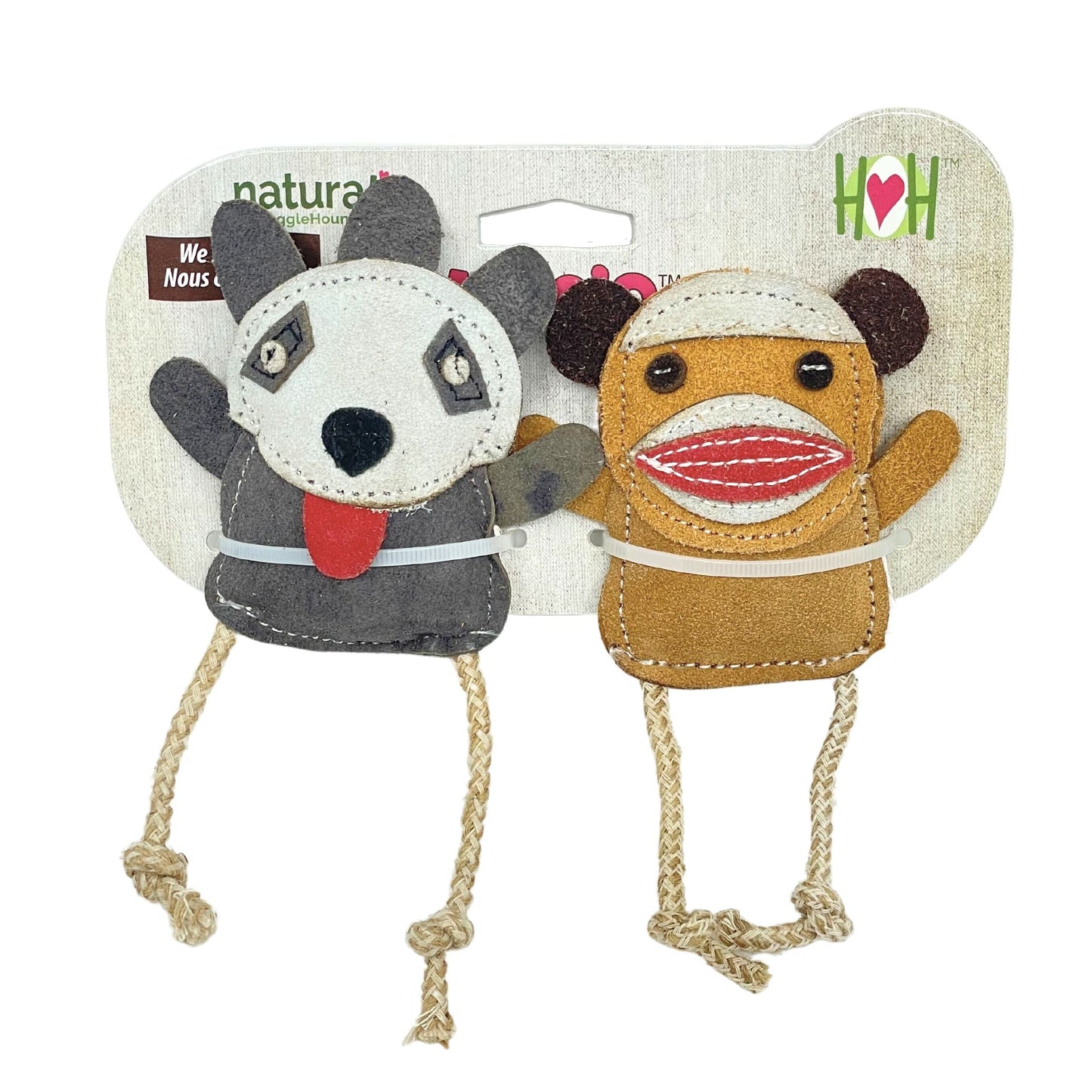 Dog Toy Natural Leather Wee Buddies Sock Monkey Raccoon Toys - detail product image for dog toy