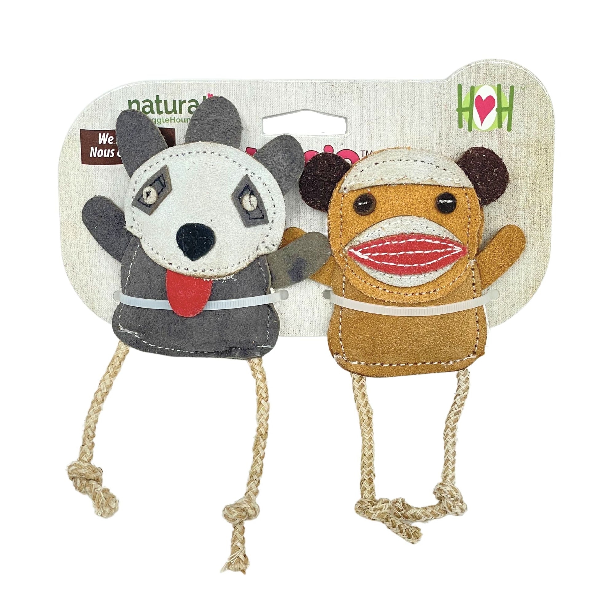 Dog Toy Natural Leather Wee Buddies Sock Monkey Raccoon Toys - detail product image for dog toy