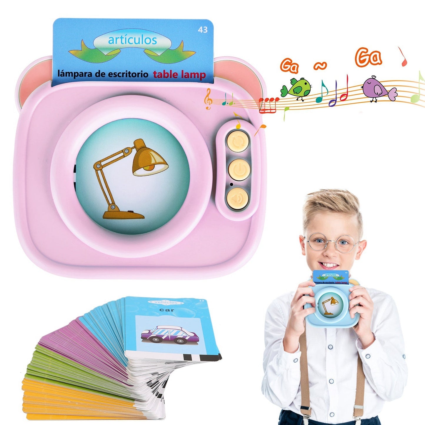 Spanish & English Talking Flash Cards 224 Sight Words Bilingual Flash Cards Rechargeable Card Early Education Device Educational Toy for Boys Girls Ag