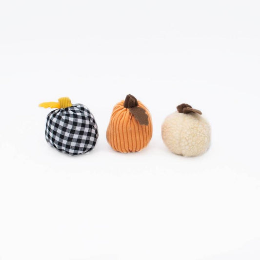 Fall Halloween Miniz Pumpkin Gourds Plush Dog Toy Set - 3 Pk