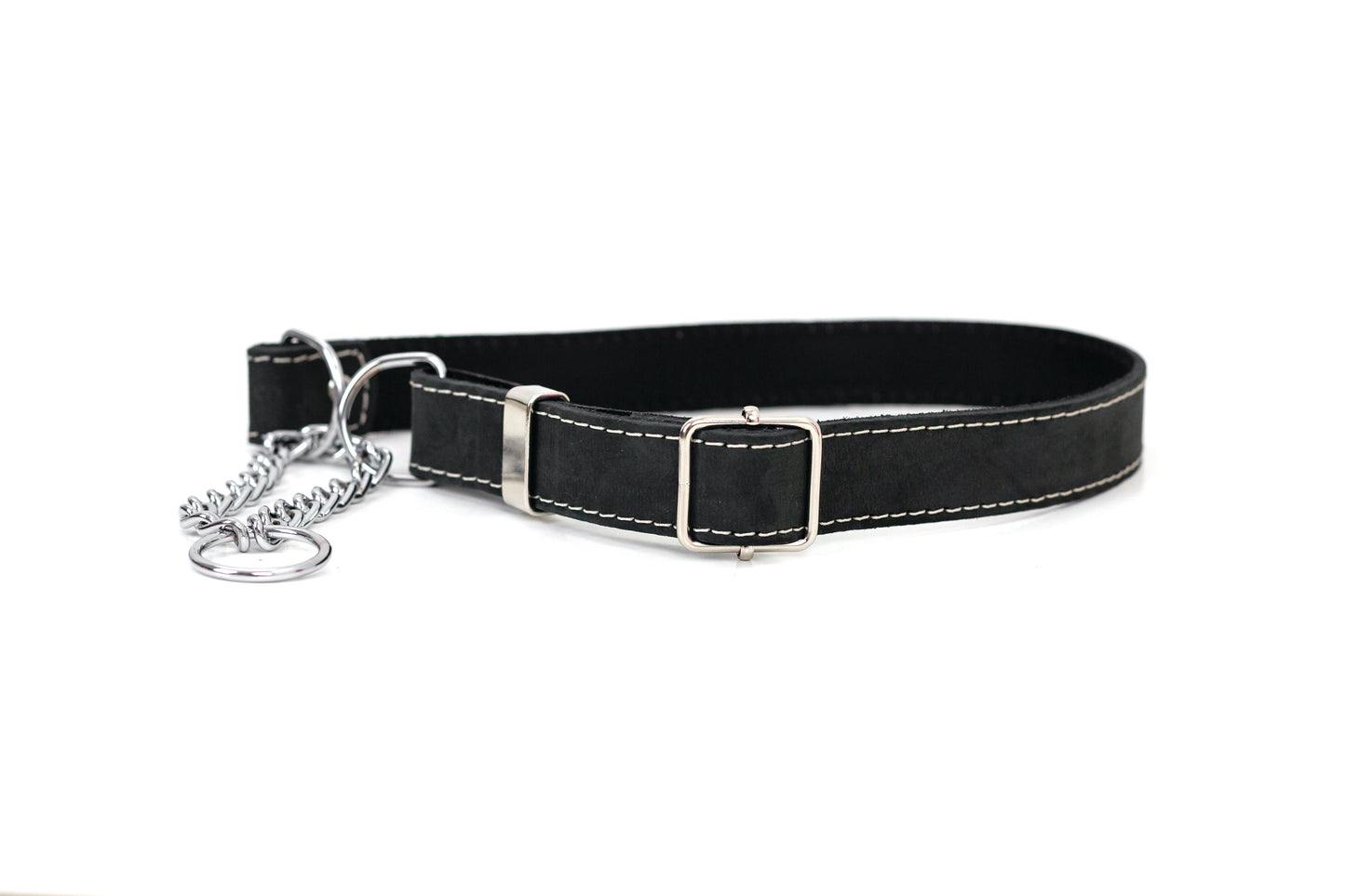 Martingale Midnight Black Leather Dog Collar - Leather Dog Collar - Euro - Dog Collars and Leads - XL 1" Width 22" - 26" Neck Size - 691054808980