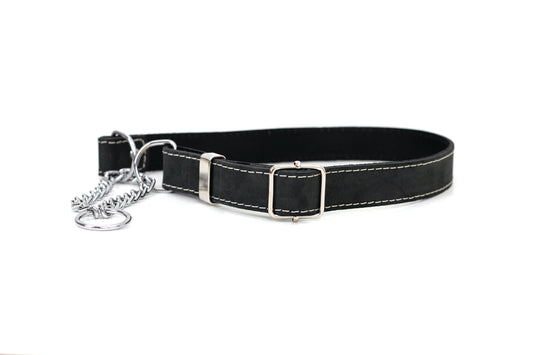 Martingale Midnight Black Leather Dog Collar - Leather Dog Collar - Euro - Dog Collars and Leads - XL 1" Width 22" - 26" Neck Size - 691054808980