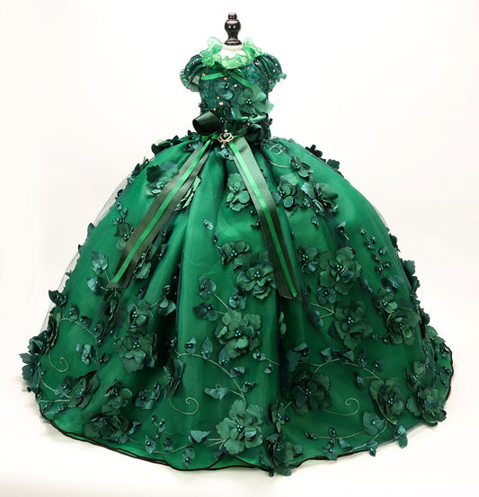 Emerald Green Floral Pet Gown | Luxury Dog Dress for