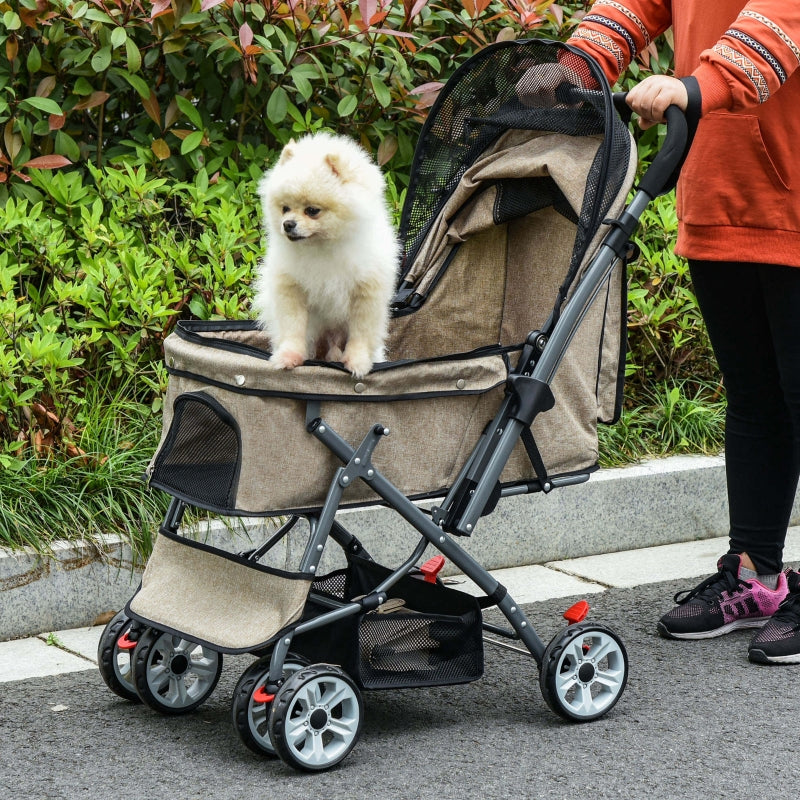 Pet Foldable Travel Carriage Stroller with Reversible Handle