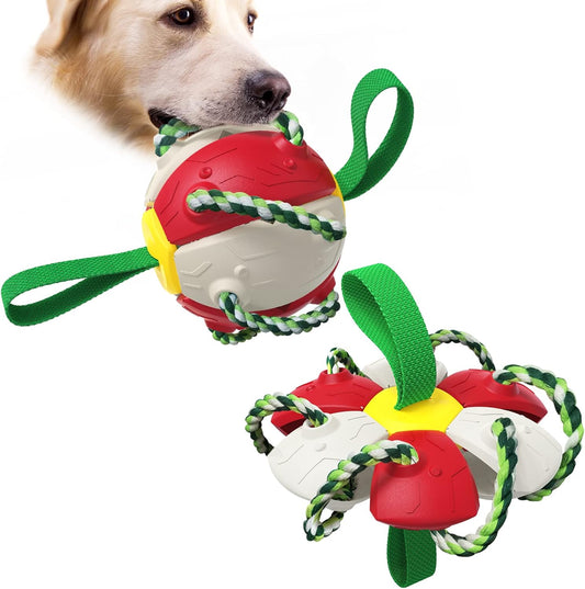 Purrfect Pet Kingdom Dog Toy Balls With Chewing Ropes Pet Flying Saucer Ball Dog (Red green) - Premium Dog Toys