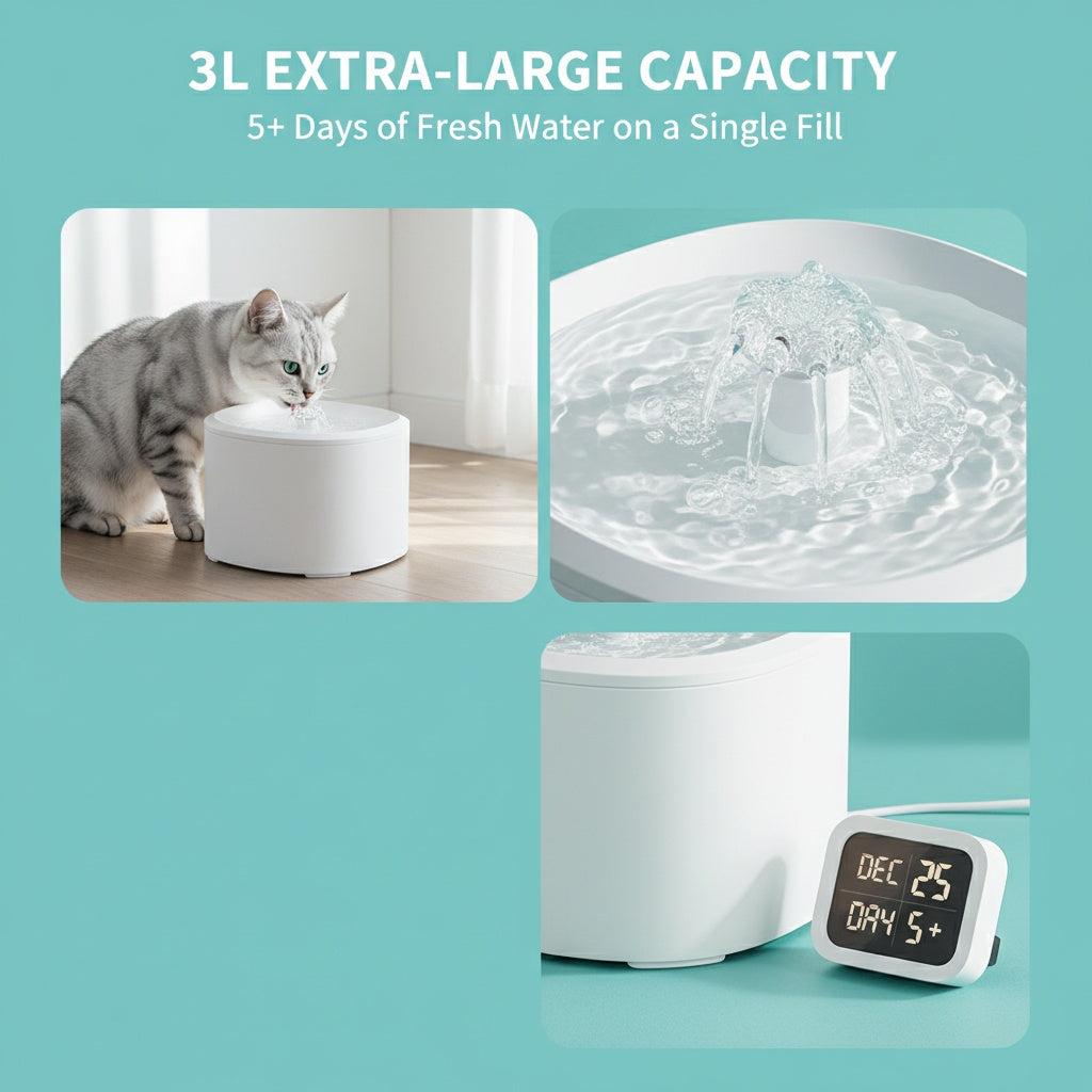 Quiet Smart Water Fountain - 3L Motion Sensor Pet Bowl