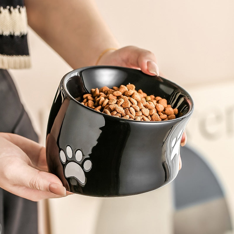 Drinking Water Neck Protection Pet Ceramic Oblique Mouth