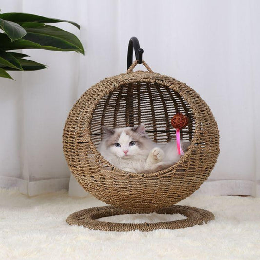 Cat Round Rattan Hanging Hammock