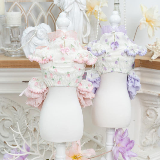 Dog Dress Chiffon Japanese Floral Bow 🌸