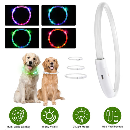 USB Rechargeable LED Dog Collar Multi-Color Lighting Dog