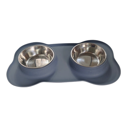 Large Silicone Pet Bowl Double Dog Bowl Stainless Steel