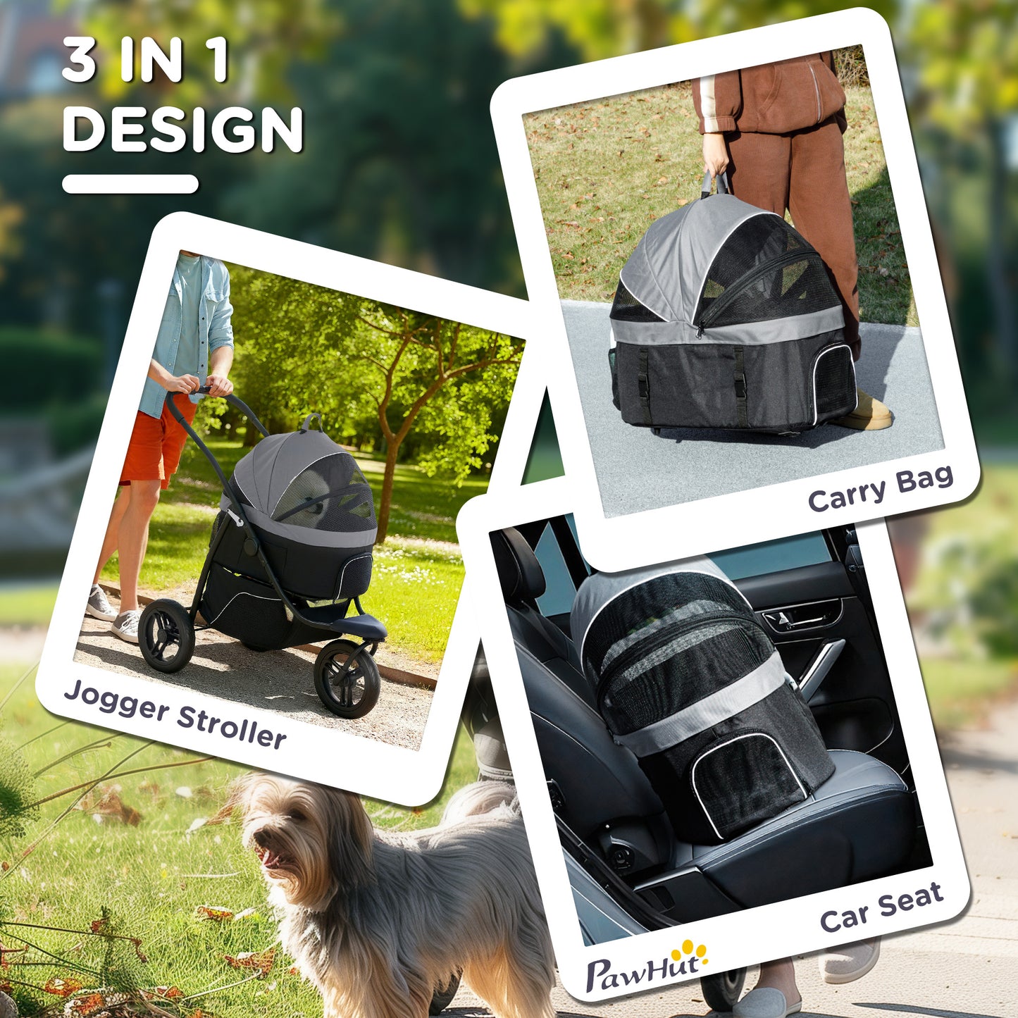 3-in-1 Pet Stroller - Jogging Carrier with Storage Basket