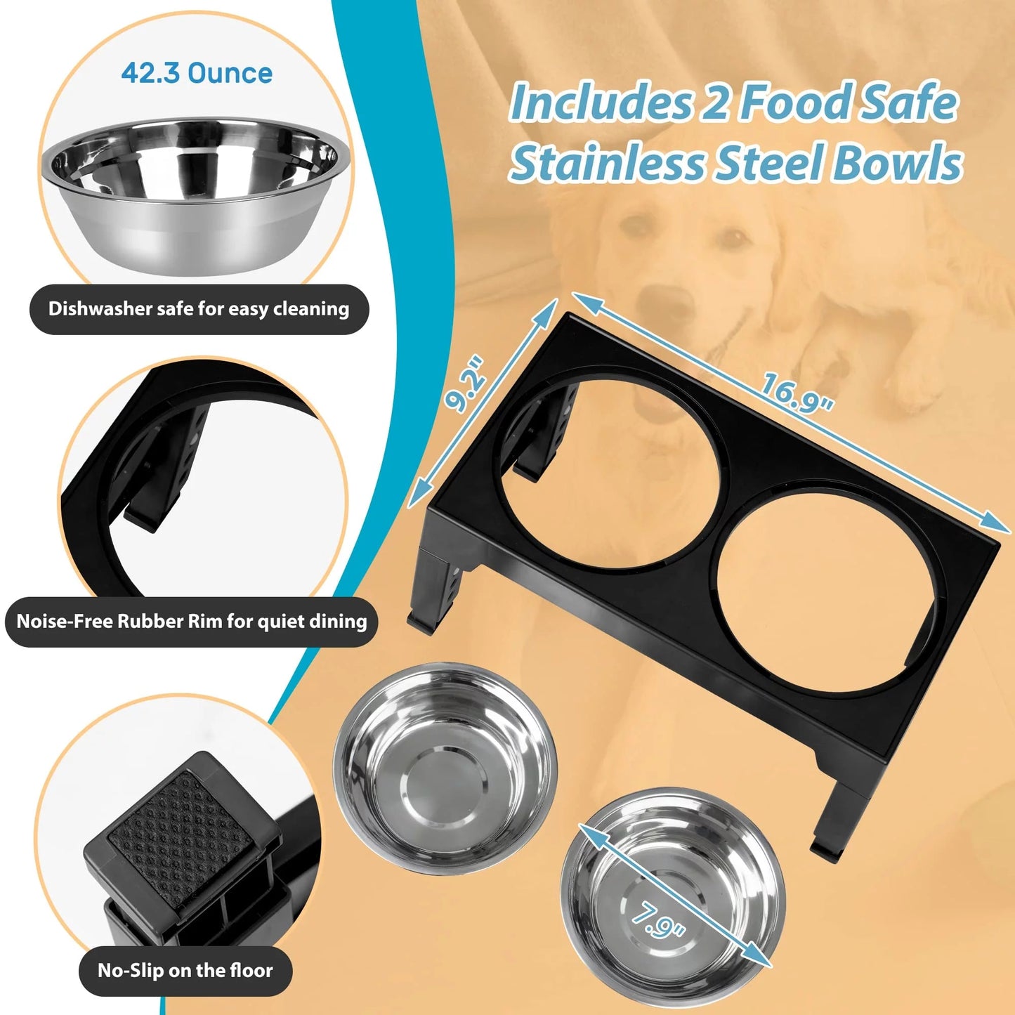 Elevated Dog Bowl Stand Stainless Steel Raised Feeder 🍽️