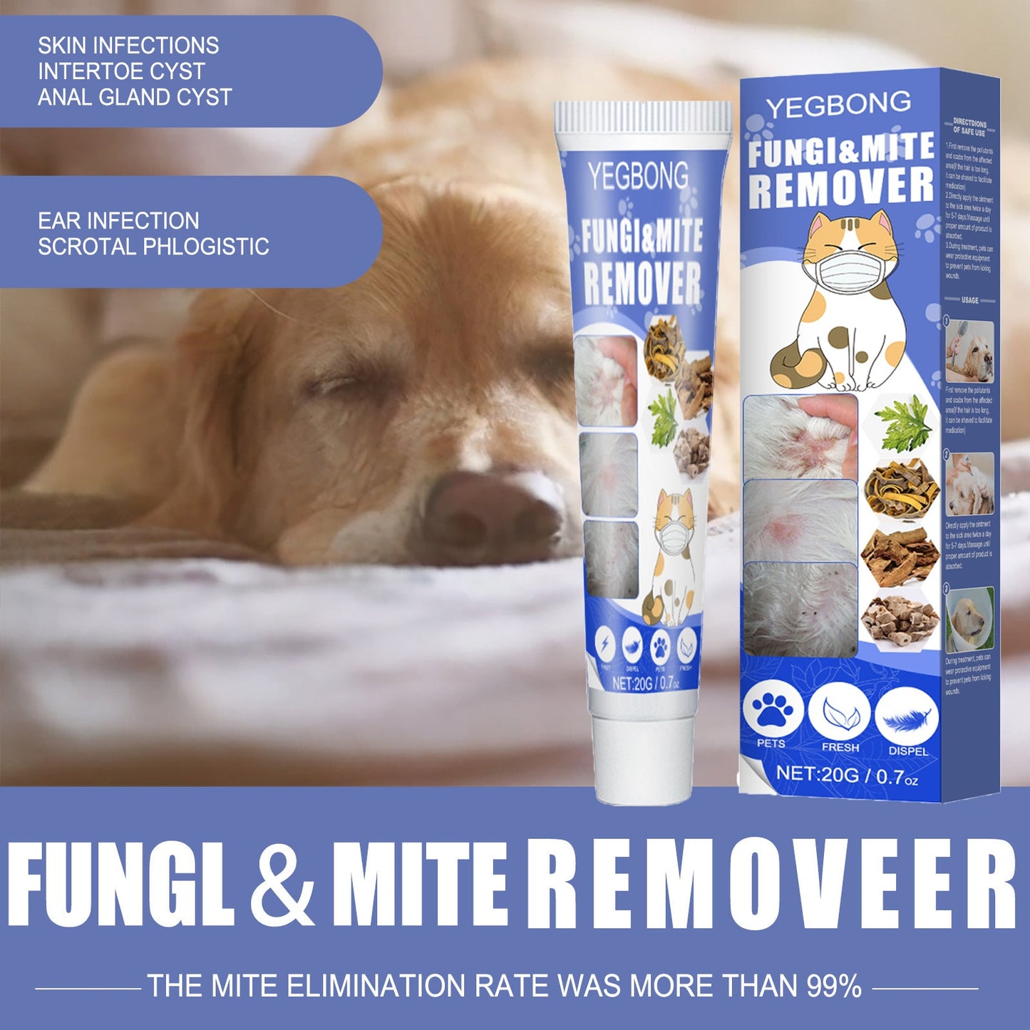 Pet Mite Relief Cream For Pet Dogs And Cats Skin Itching And Mite Removal Topical Care Cream