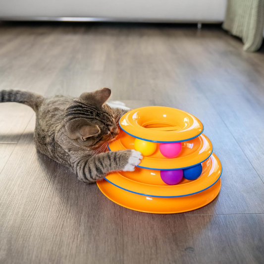 3-Tier Cat Track Toy Interactive Spinning Ball Tower Fun