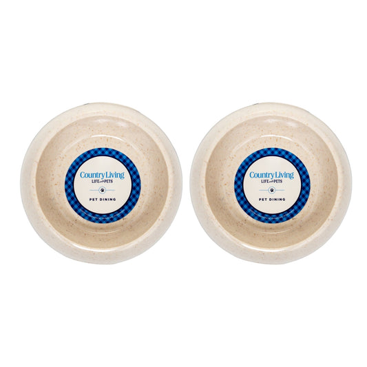 Country Living Set of 2 Natural Fiber Dog Bowls – White Swan - Purrfect Pet Kingdom