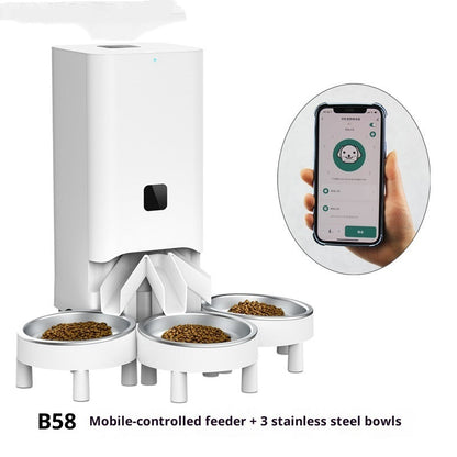 B58 Smart Automatic Pet Feeder with Timed Feeding & 3 Stainless Steel Bowls